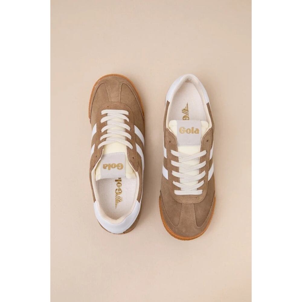 NEW Gola Elan Tobacco and White Color Block Suede Leather Sneakers 7 - Picture 3 of 4